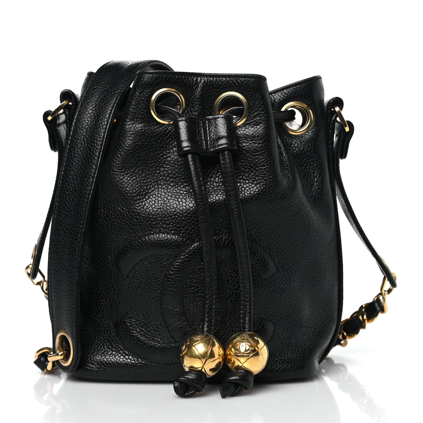 Caviar CC Chain Mini Drawstring Bag Black