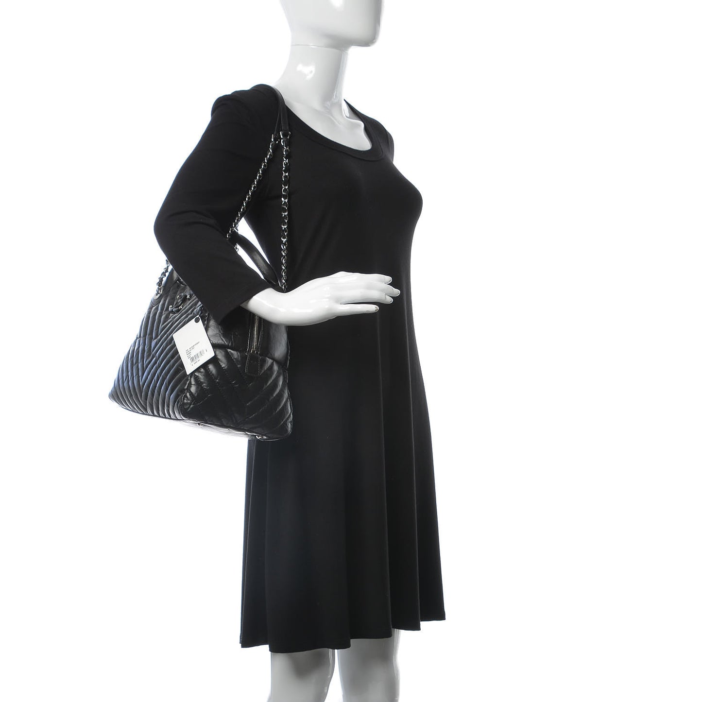 Aged Calfskin Chevron Medium Soft Bowling Bag Black