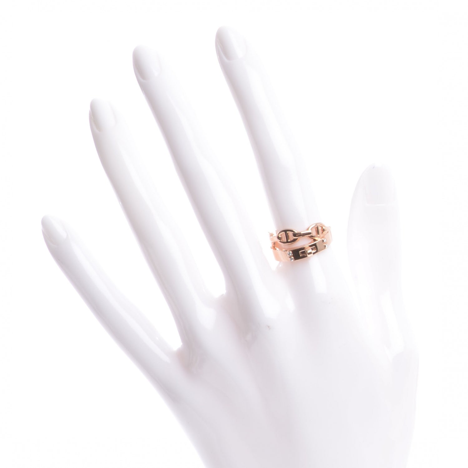Hermes 18K Rose Gold Kelly Diamond Double Tour Chaine d'Ancre Ring 53 6.5 2 of 6