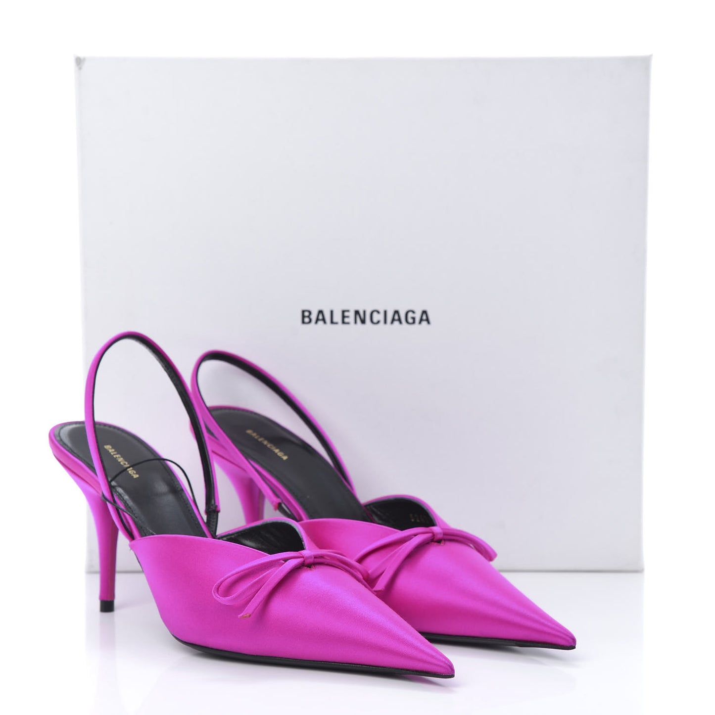 Satin Pointed Toe Knife Slingback Mules 38.5 Rose Fuchsia