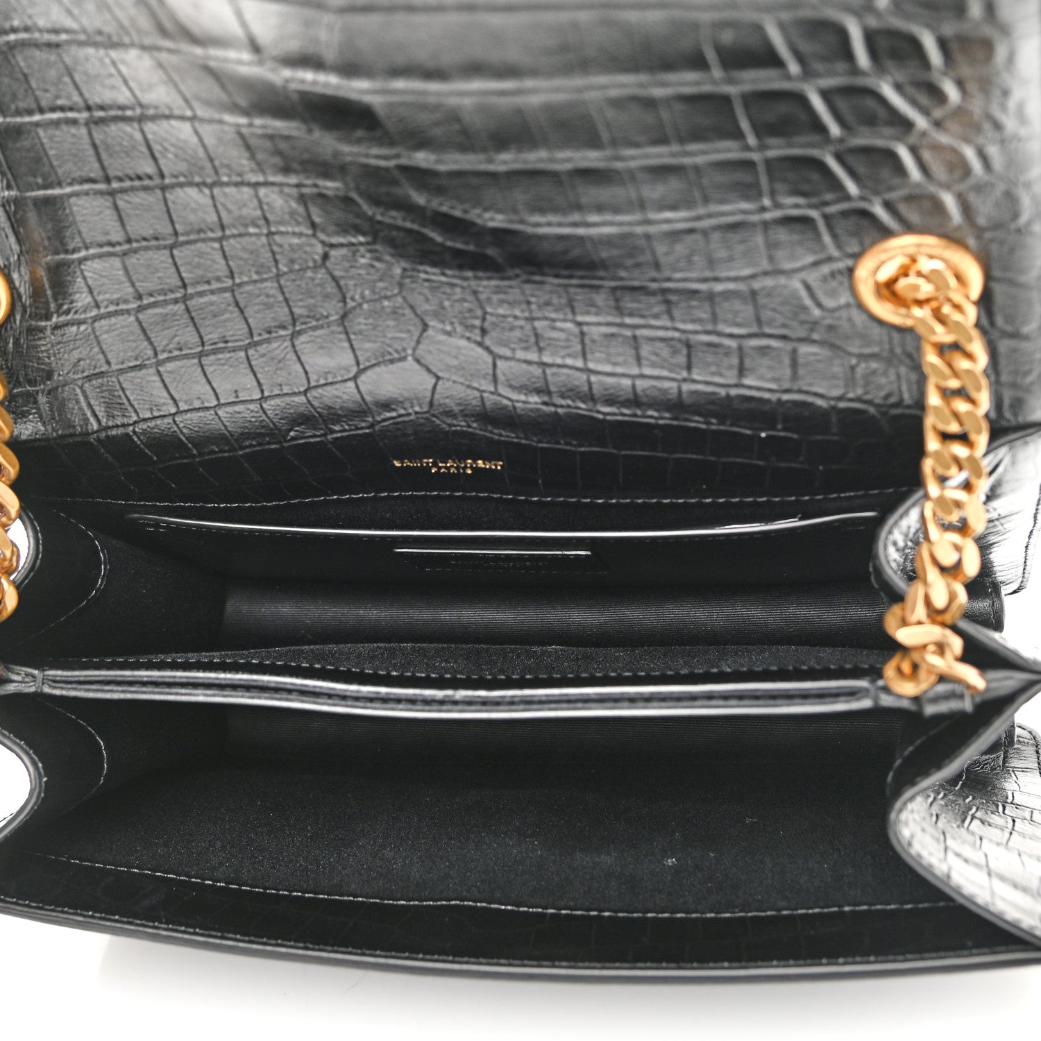 Saint Laurent Calfskin Crocodile Embossed Monogram Medium Sunset Black 4 of 10