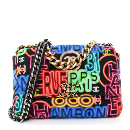 Chanel Fabric Printed Neon Graffiti Large Chanel 19 Flap Black Multicolor 1 of 10