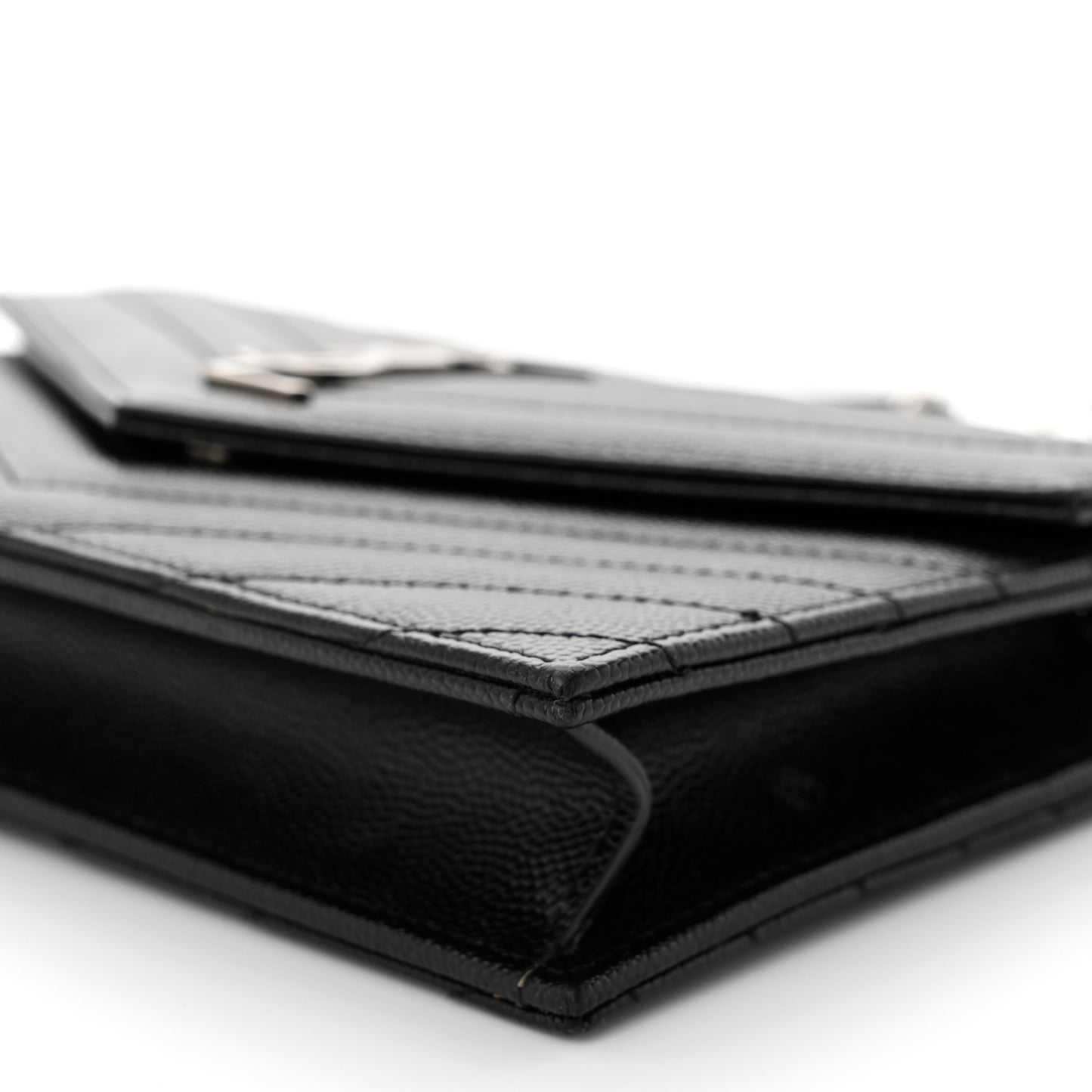 Grain De Poudre Matelasse Chevron Monogram Envelope Chain Wallet Black