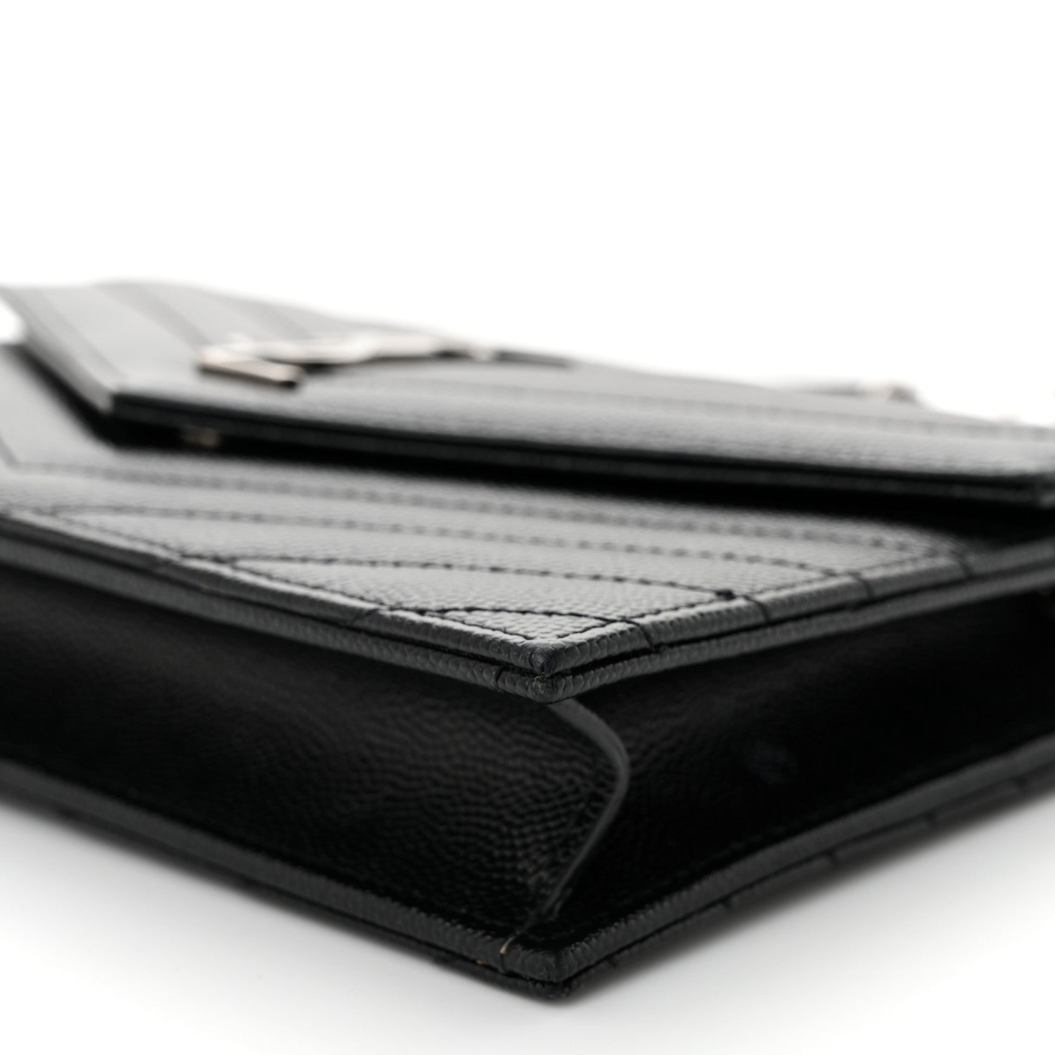 Saint Laurent Grain De Poudre Matelasse Chevron Monogram Envelope Chain Wallet Black 10 of 10