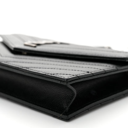 Saint Laurent Grain De Poudre Matelasse Chevron Monogram Envelope Chain Wallet Black 10 of 10