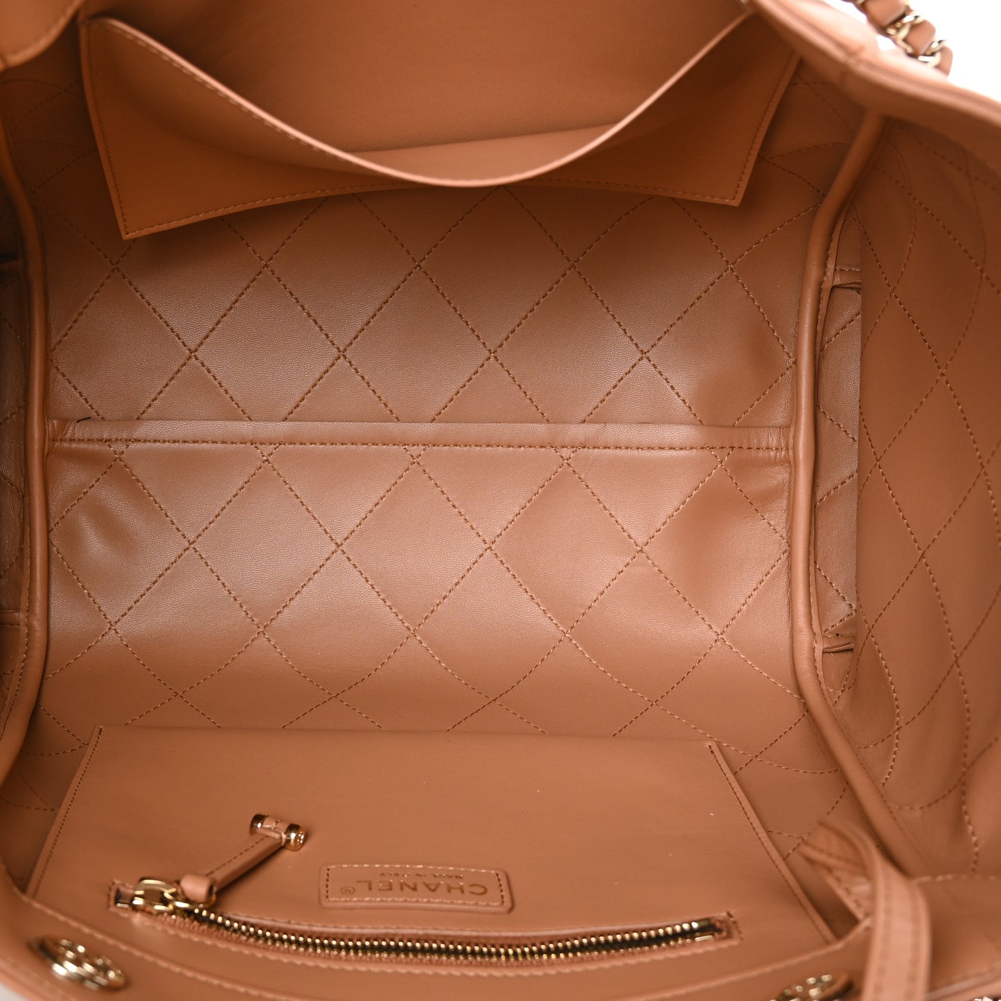 Calfskin Stitched Small Shopping Tote Brown