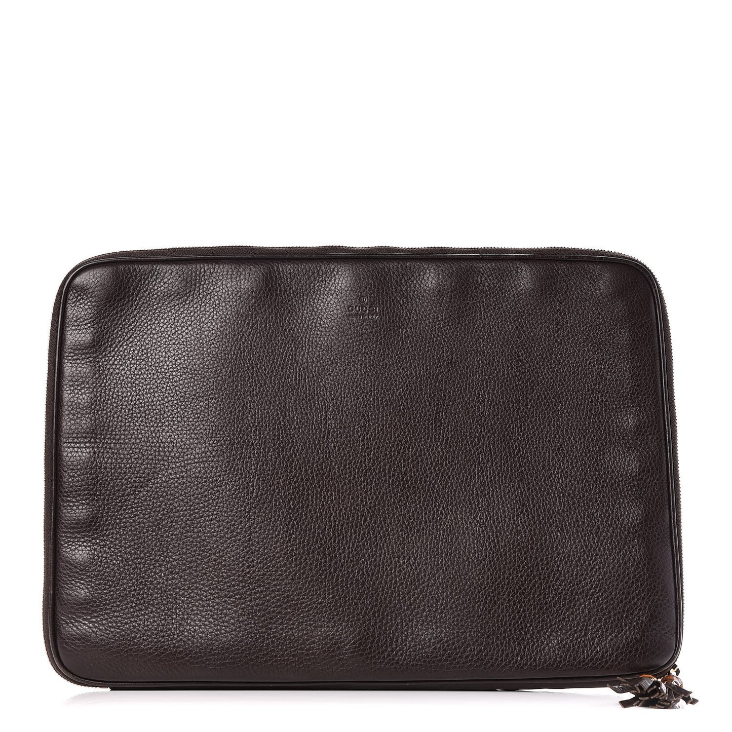 Grained Calfskin Bamboo Tassle Laptop Case Brown
