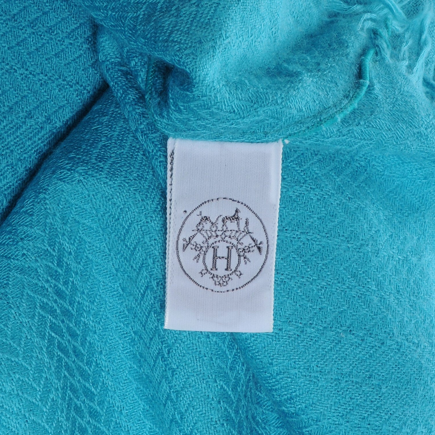 Hermes Solid Cashmere Logo Stole Scarf Turquoise 5 of 6