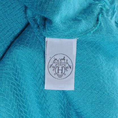 Hermes Solid Cashmere Logo Stole Scarf Turquoise 5 of 6