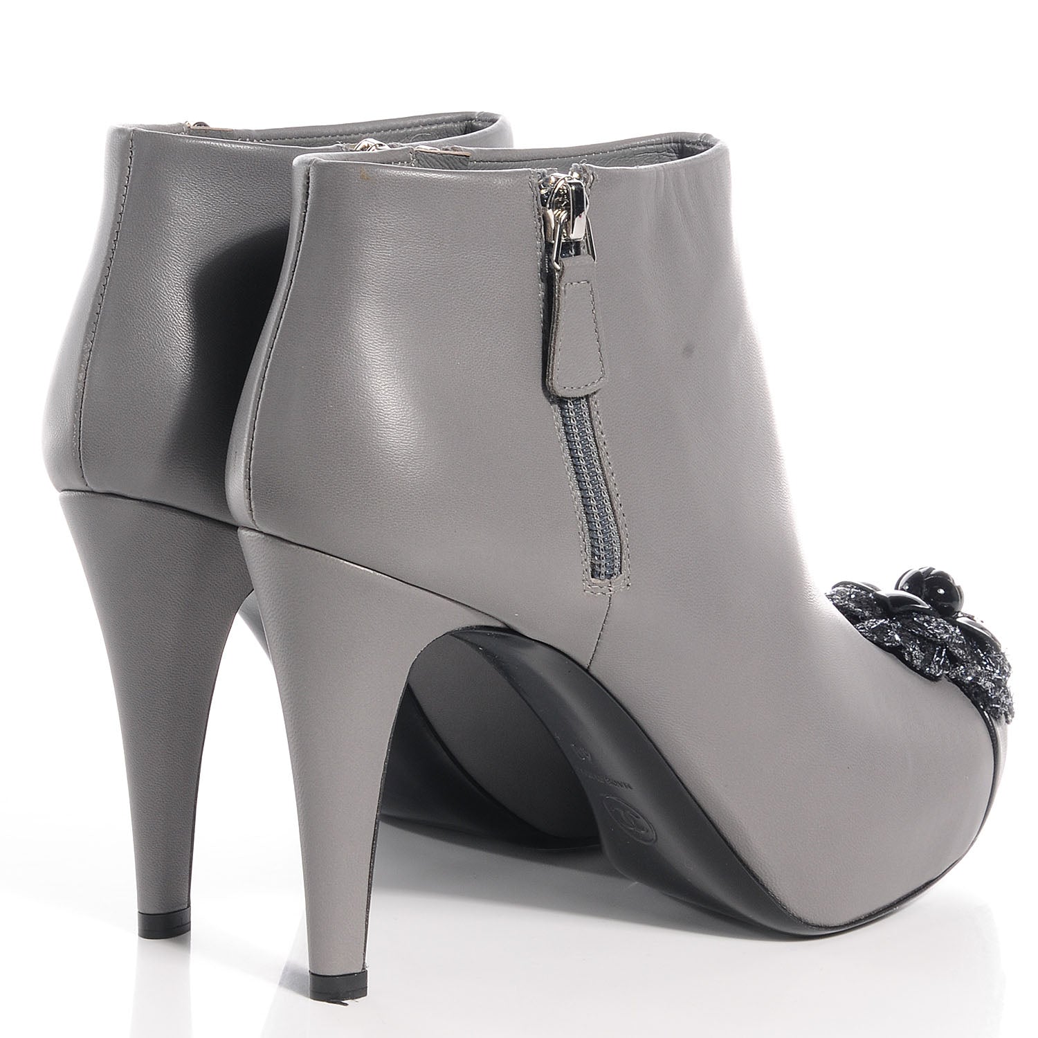 Chanel Leather Cap Toe Camellia Boots 40 Grey Black 4 of 8