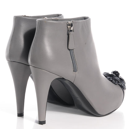 Chanel Leather Cap Toe Camellia Boots 40 Grey Black 4 of 8