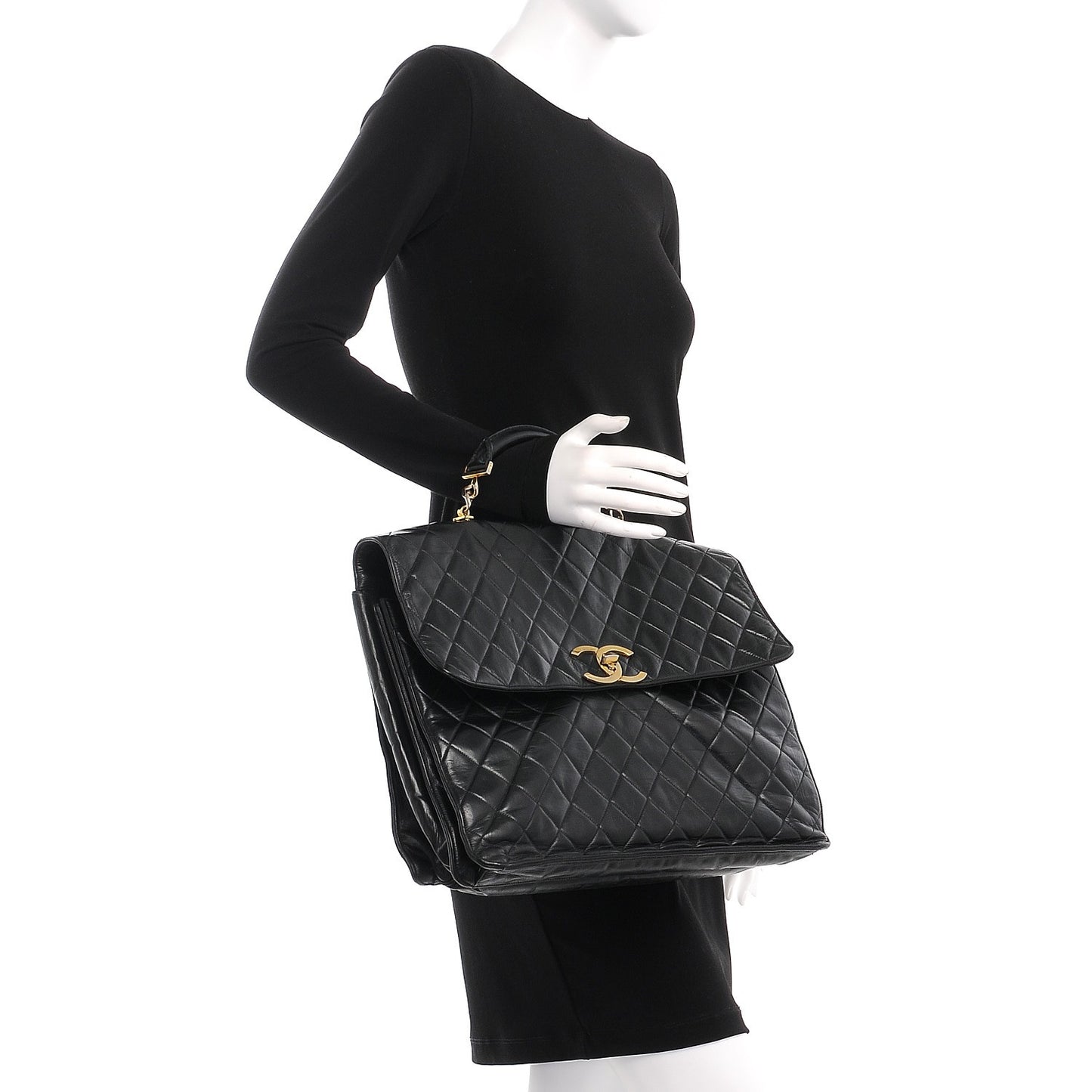 Lambskin Quilted Briefcase Laptop Bag Black