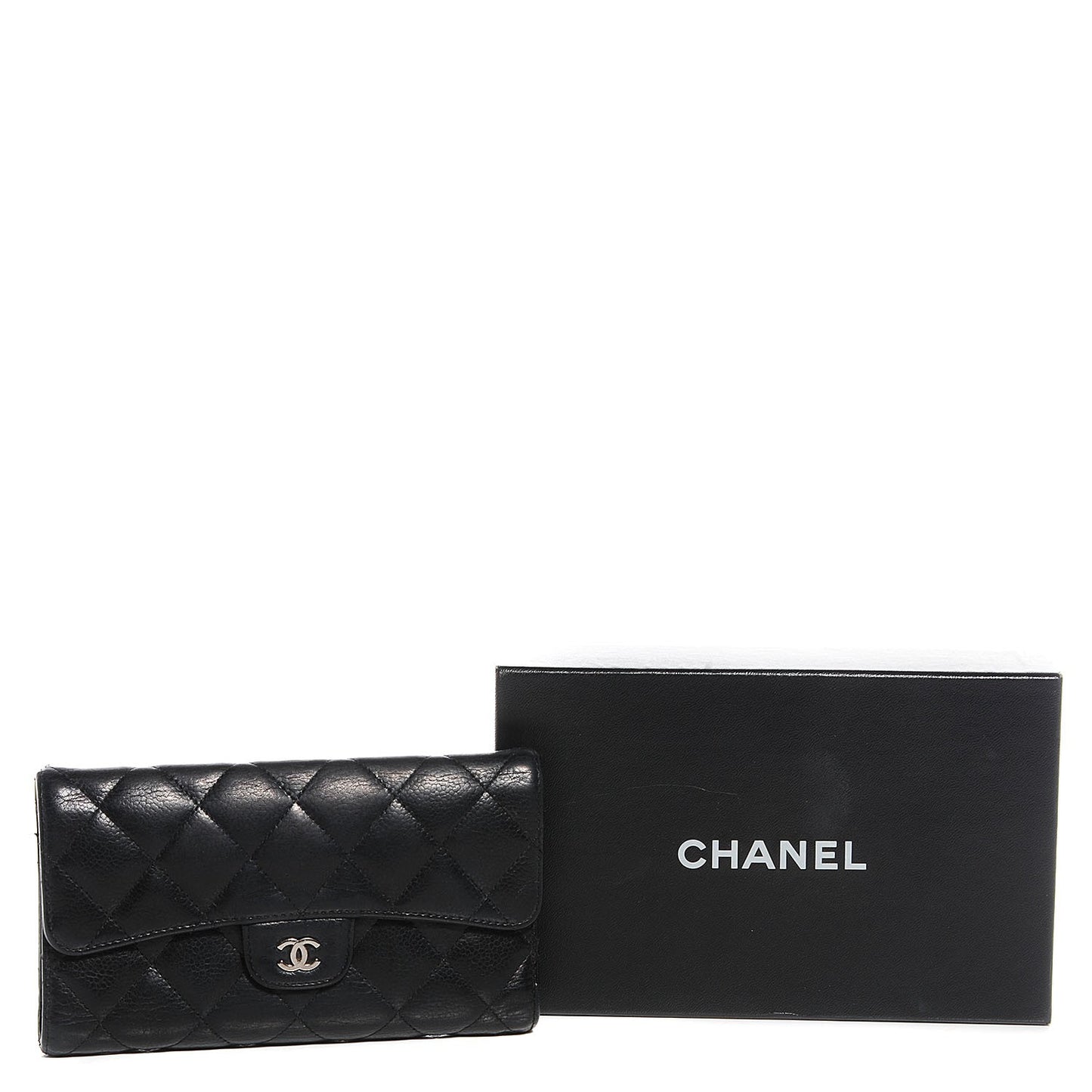 Caviar Quilted Long Flap Wallet Black