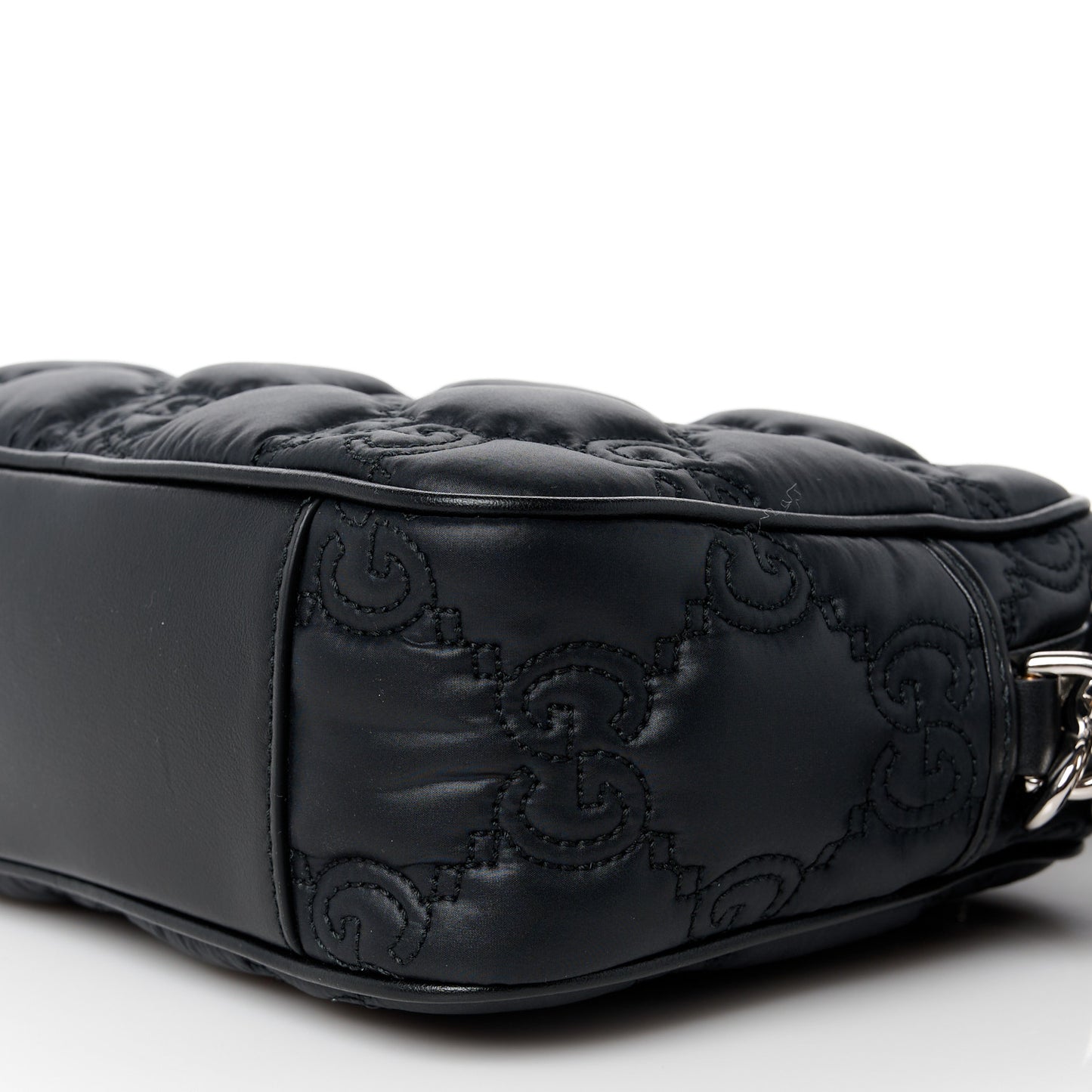 Nylon Calfskin Enamel GG Matelasse Shoulder Bag Black