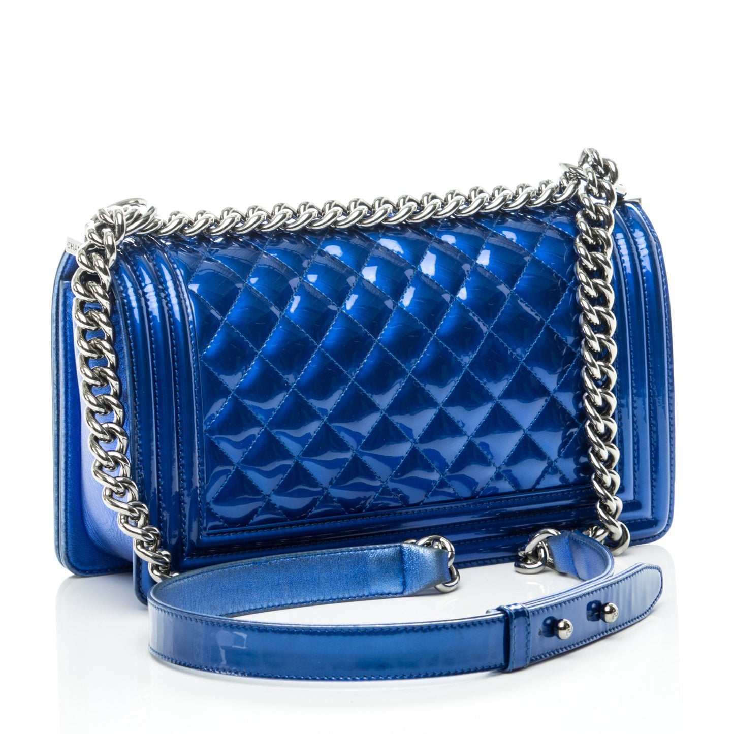 Iridescent Calfskin Quilted Medium Boy Flap Blue