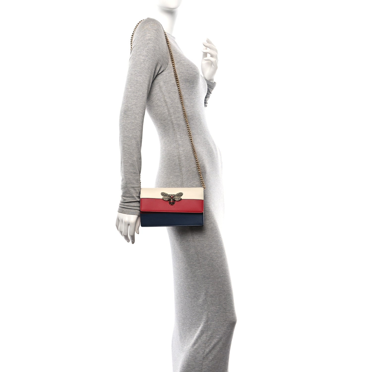 Gucci Calfskin Queen Margaret Chain Wallet Blue Agata Hibiscus Red Mystic White 2 of 9