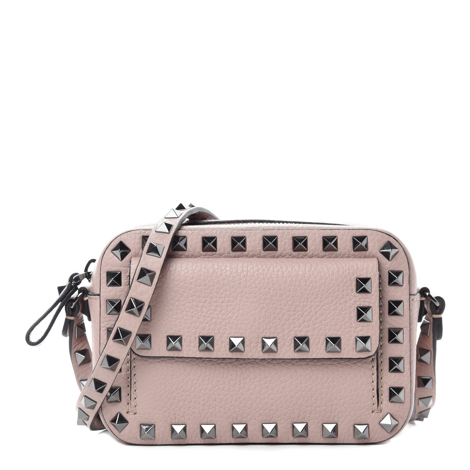Valentino Garavani Grained Calfskin Small Rockstud Flap Pocket Camera Crossbody Bag Poudre 1 of 9