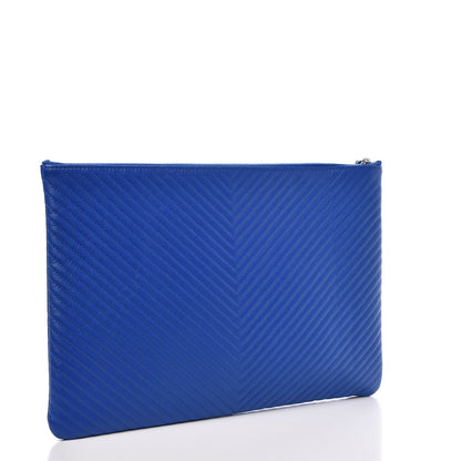 Chanel Caviar Chevron Quilted Large Cosmetic Case Bright Blue 3 of 7