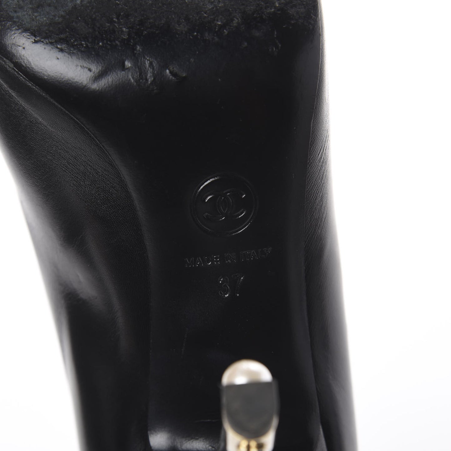 Lambskin Pearl Peep Toe Pumps 37 Black