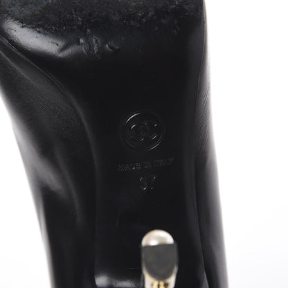 Chanel Lambskin Pearl Peep Toe Pumps 37 Black 6 of 7