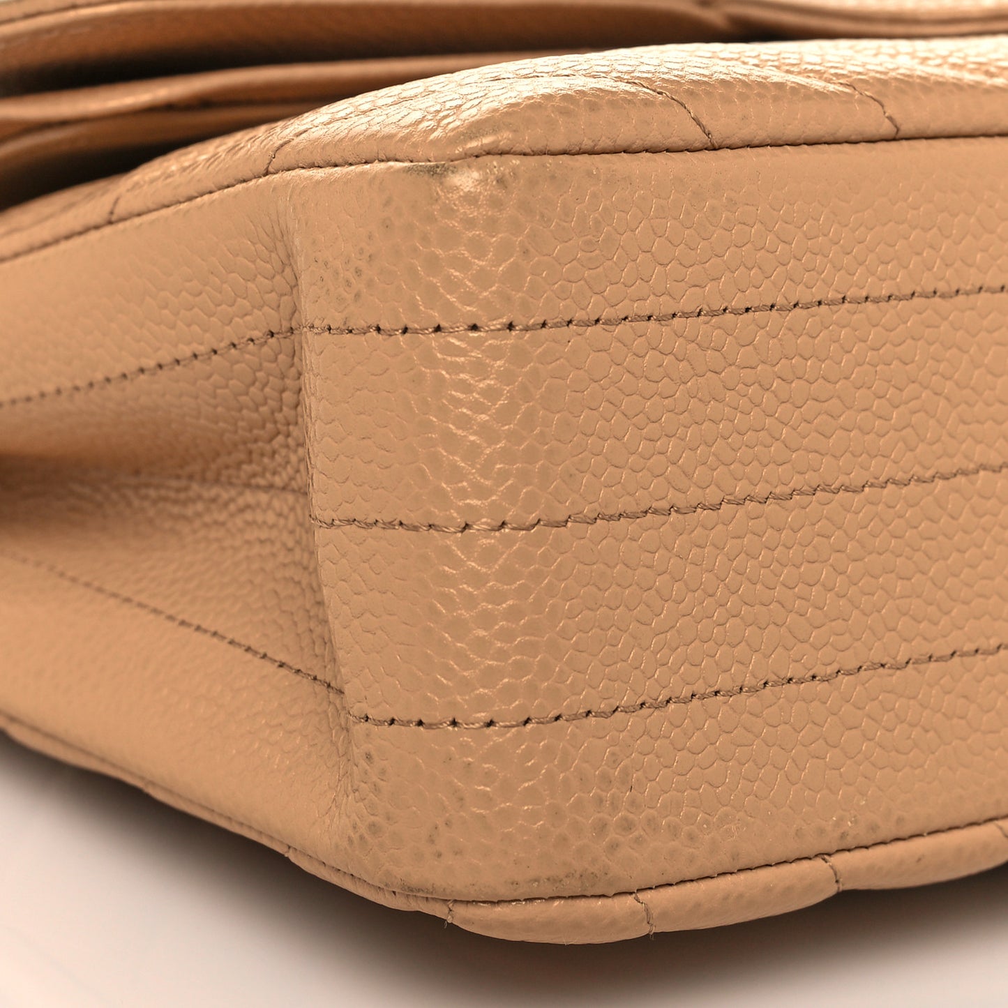 Caviar Chevron Quilted Small Double Flap Beige