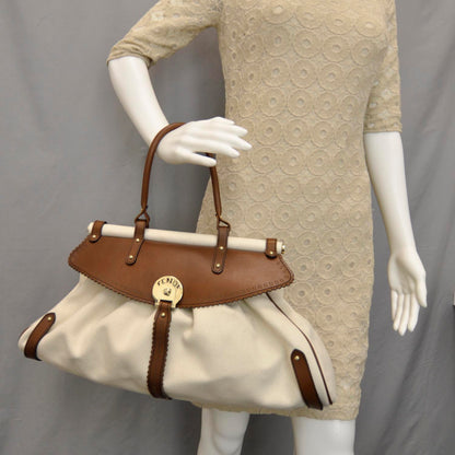 Fendi Canvas Calfskin Medium Magic Bag White Brown 2 of 8
