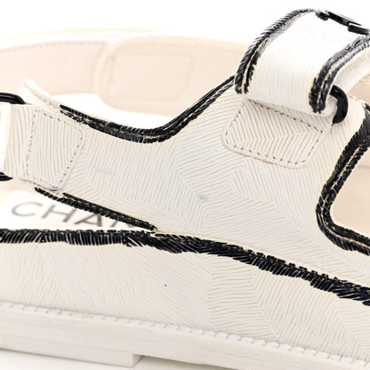 Chanel Calfskin Printed Velcro Dad Sandals 38 White Black 8 of 9
