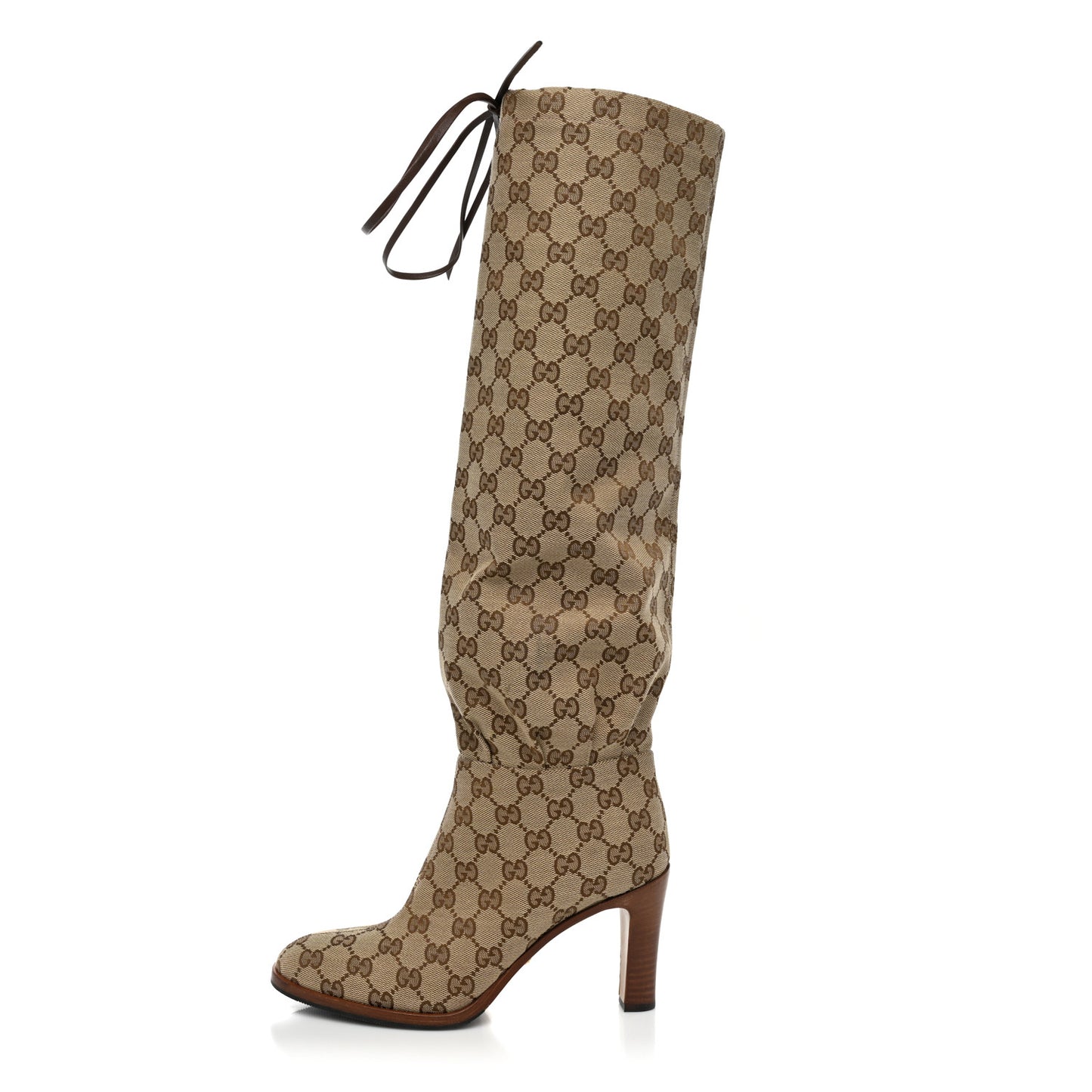Monogram Malaga Kid Lisa Mid Heel Boots 37 Beige Ebony