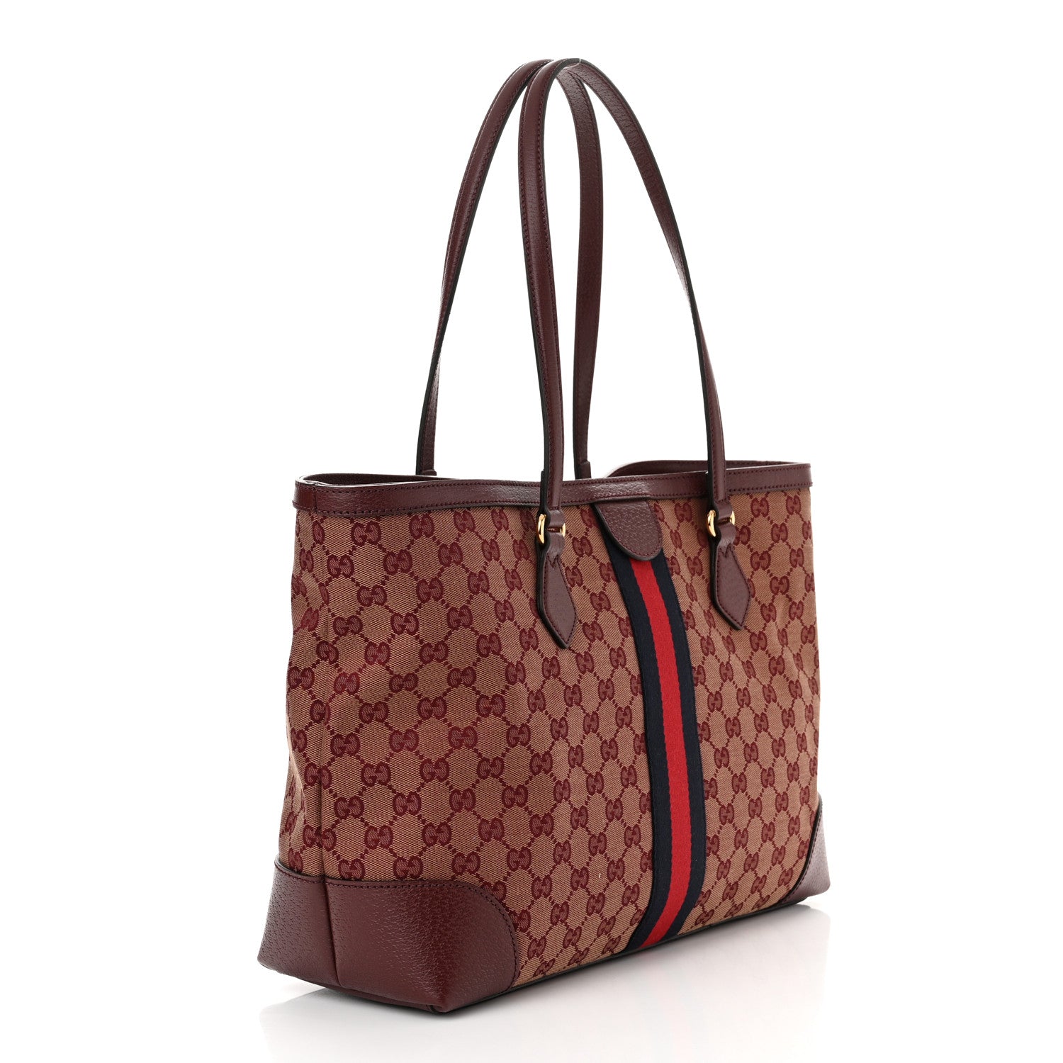 Gucci Monogram Textured Dollar Calfskin Web Medium Ophidia Shopping Tote Sahara Rubino Chardonnay 3 of 11