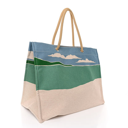 Hermes H Canvas Printed Escale A La Plage Beach Bag Or 3 of 9