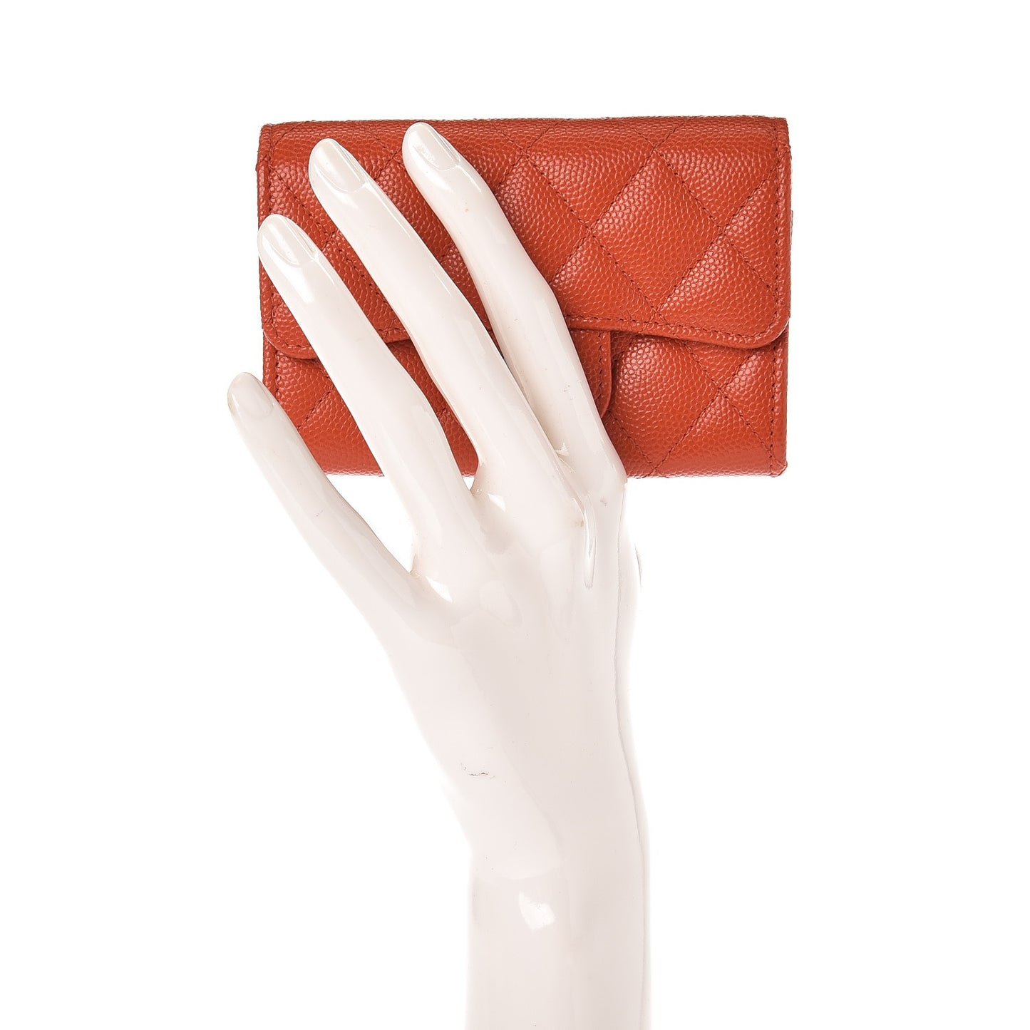 Caviar Quilted Card Holder Orange