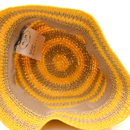 Prada Raffia Striped Logo Embroidered Womens Bucket Hat M Naturale Giallo 7 of 8