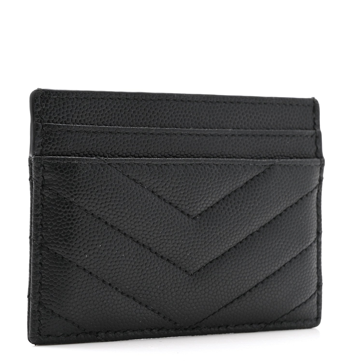 Saint Laurent Grain De Poudre Matelasse Chevron Monogram Credit Card Case Black 3 of 9