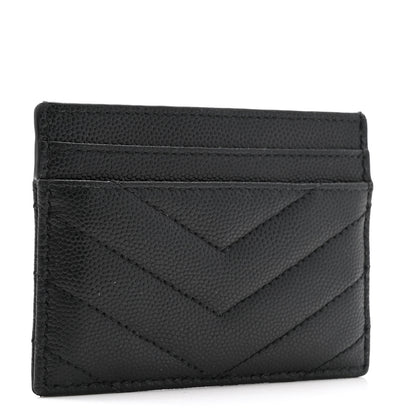 Saint Laurent Grain De Poudre Matelasse Chevron Monogram Credit Card Case Black 3 of 9