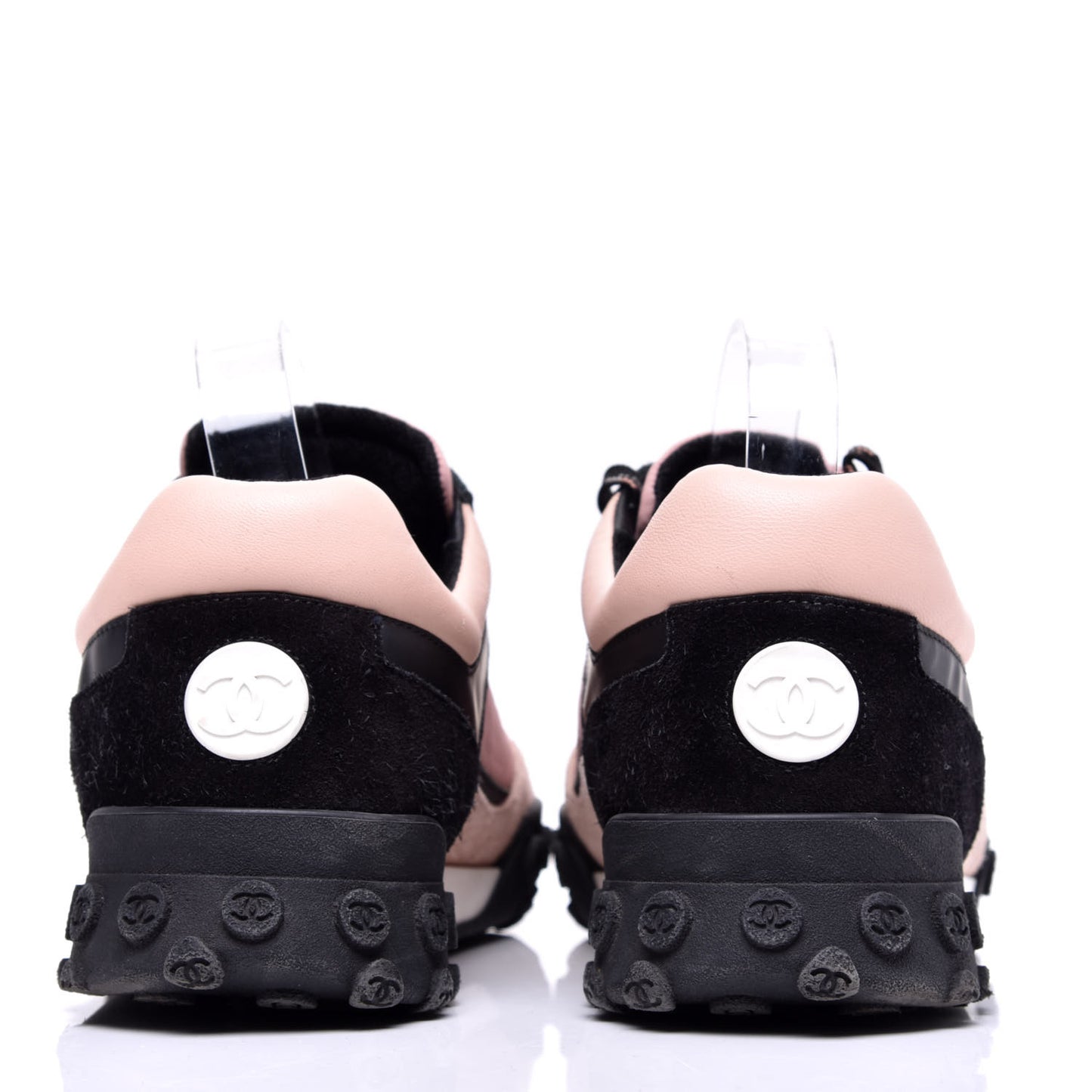 Nylon Calfskin Suede CC Womens Sneakers 42 Pink Black