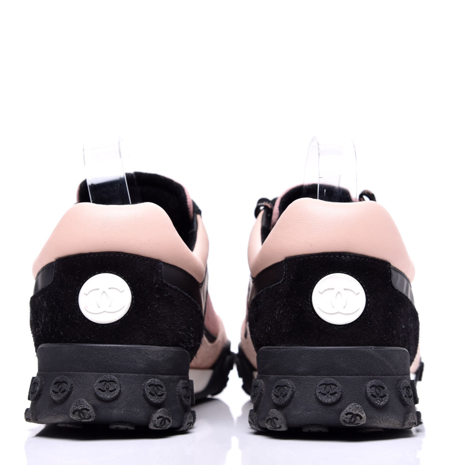 Chanel Nylon Calfskin Suede CC Womens Sneakers 42 Pink Black 10 of 18