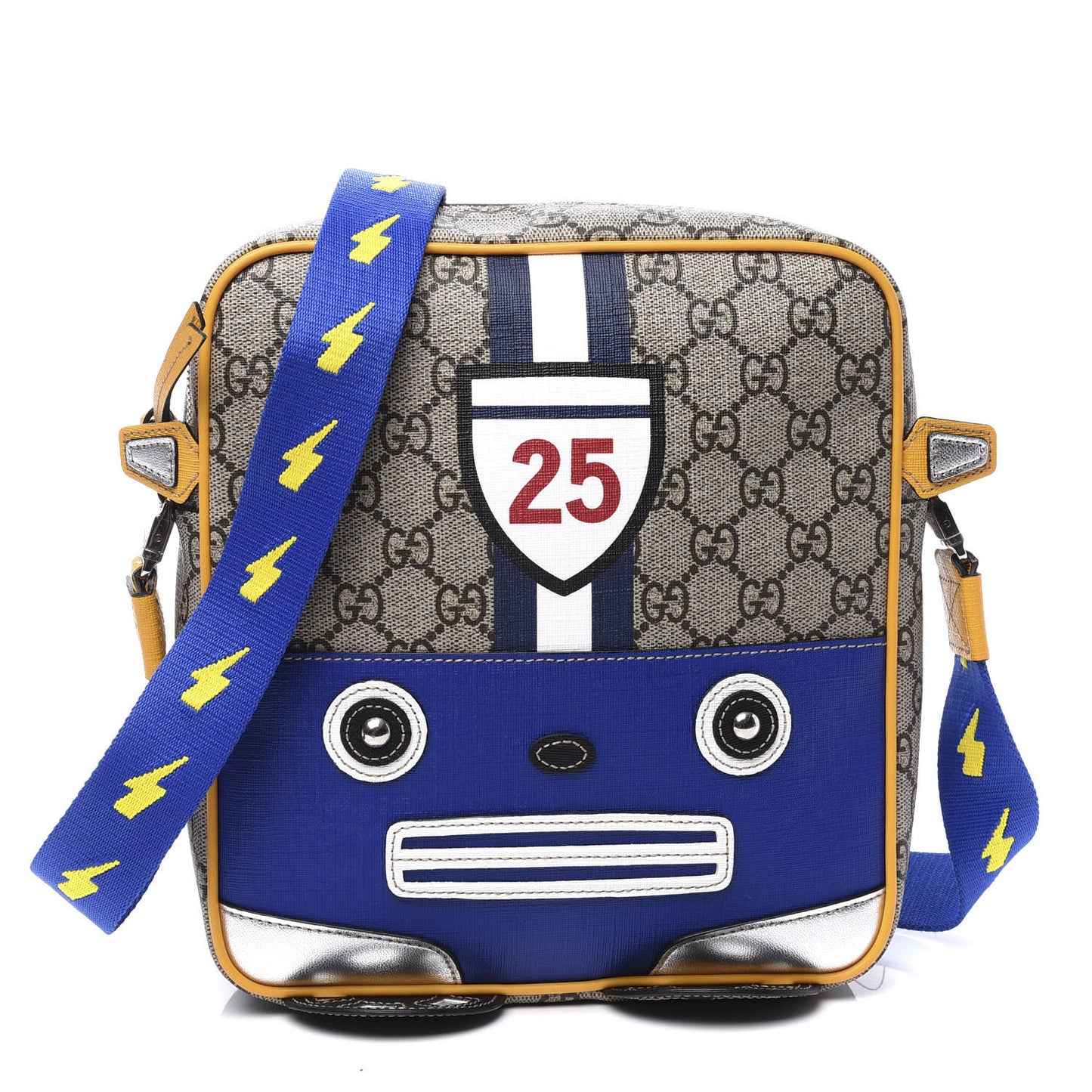 GG Supreme Monogram Kids Car Crossbody Bag Blue Yellow