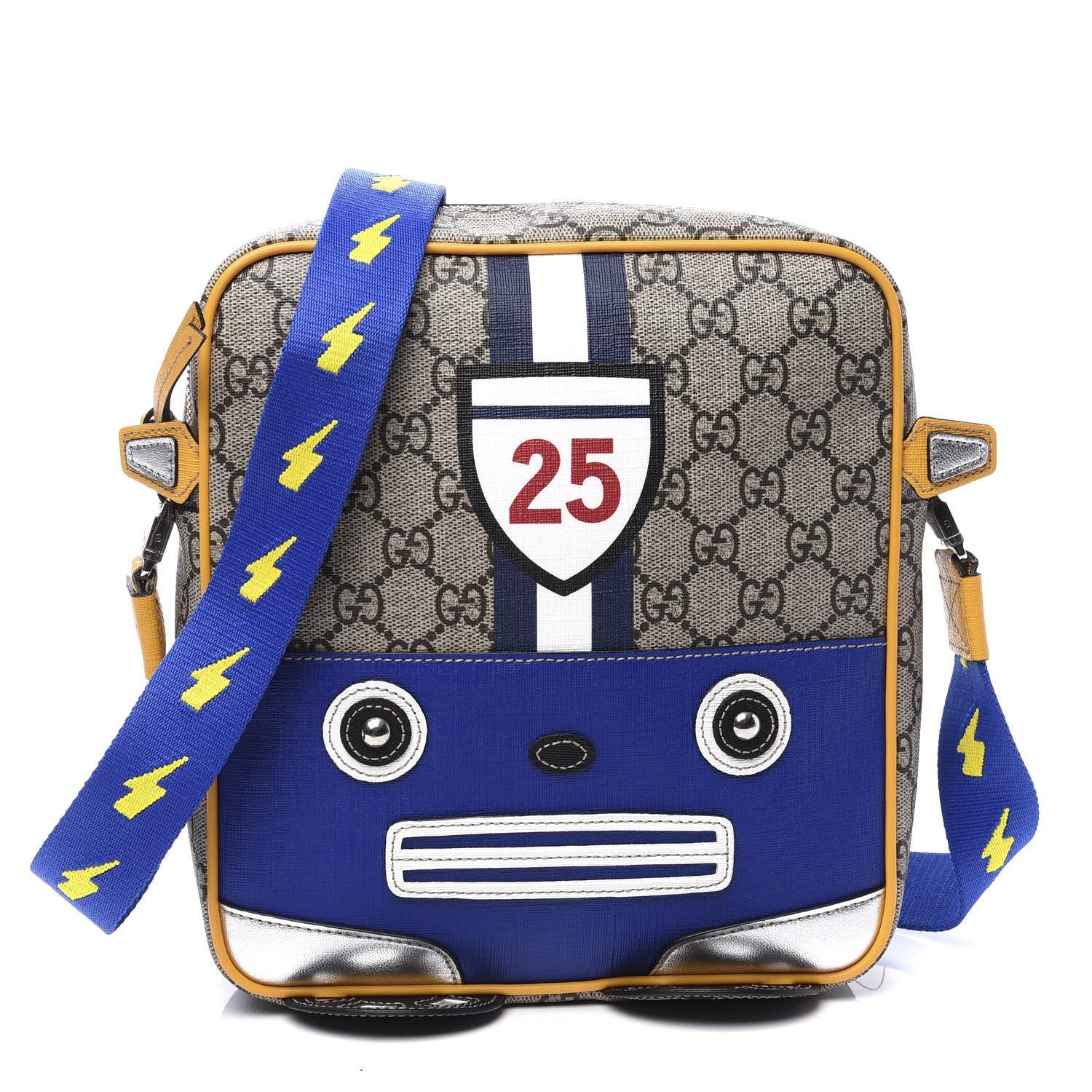 Gucci GG Supreme Monogram Kids Car Crossbody Bag Blue Yellow 1 of 9