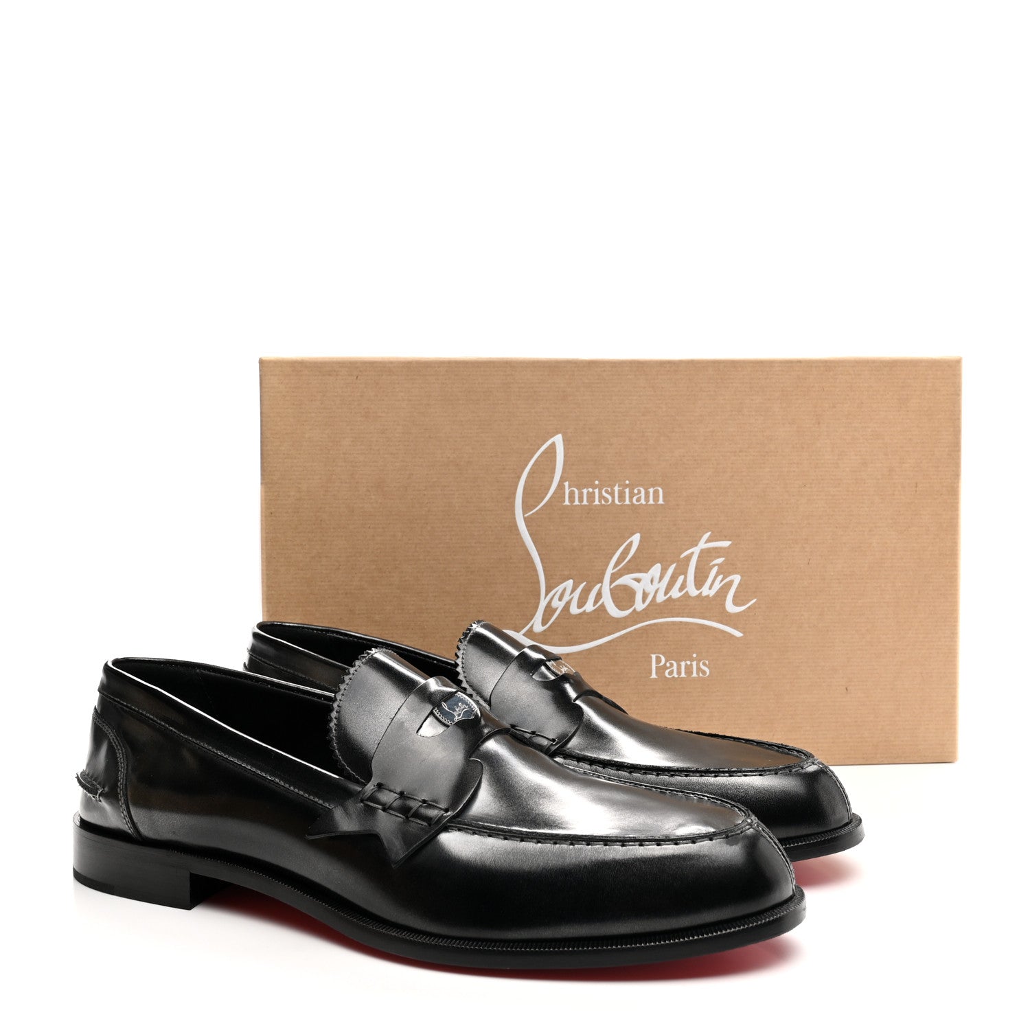 Christian Louboutin Brushed Calfskin Mens Penny Flat Loafers 44.5 Silver Black 11 of 11