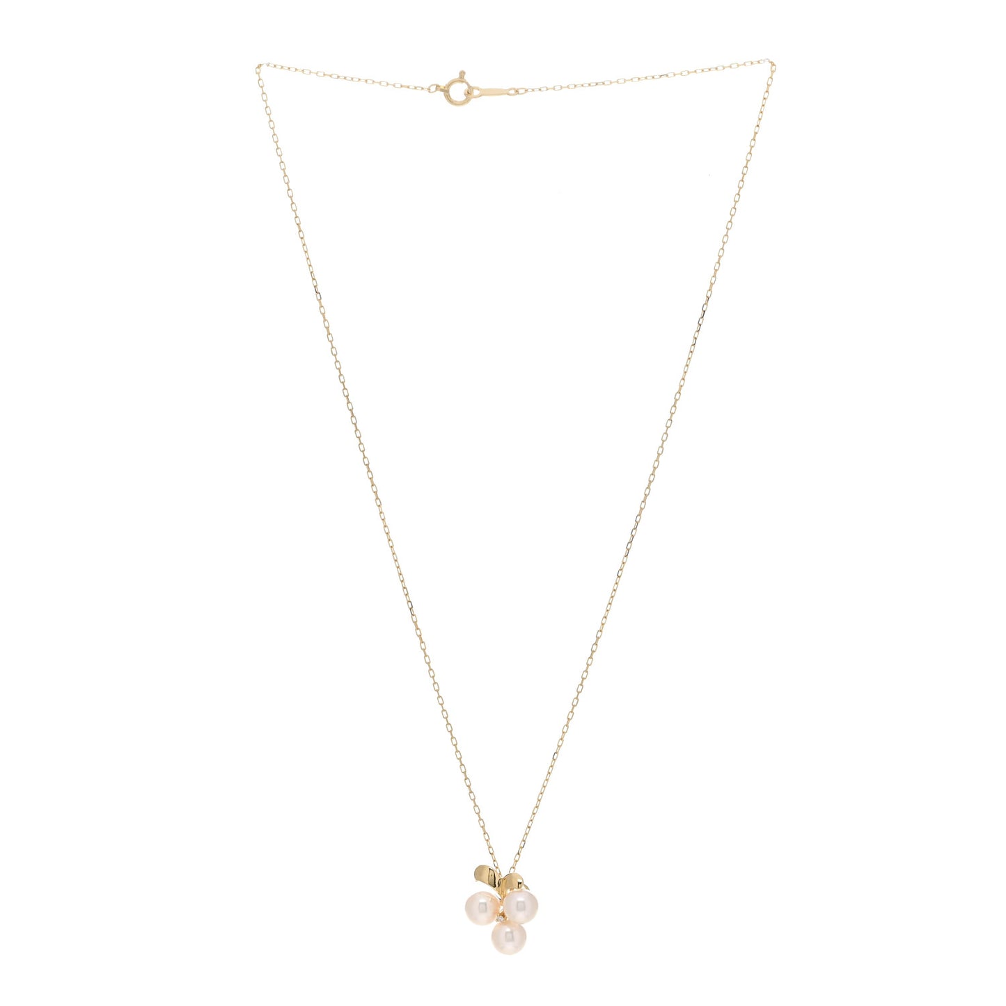18K Yellow Gold Diamond Akoya Pearl Vine Pendant Necklace