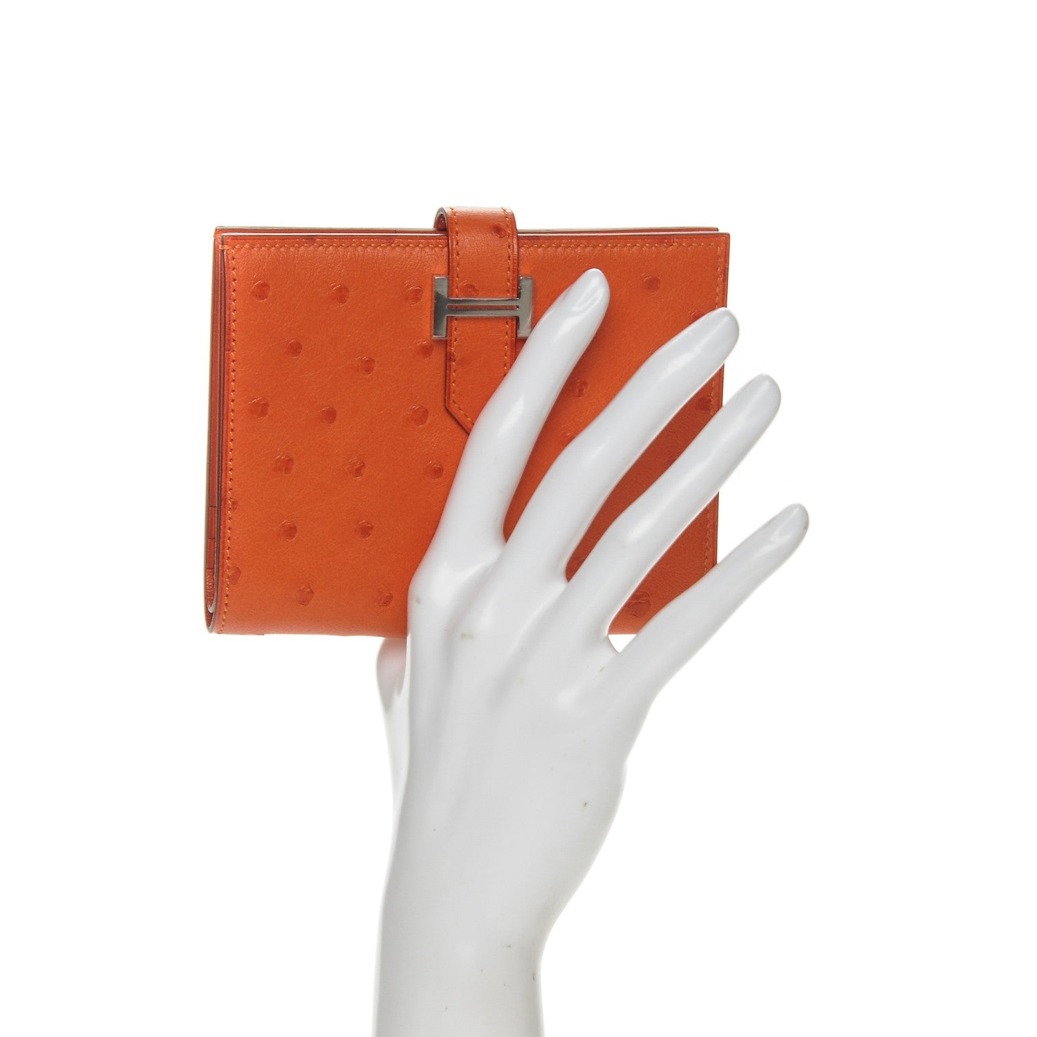 Hermes Ostrich Bearn Compact Wallet Orange 2 of 7