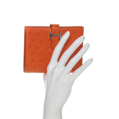 Hermes Ostrich Bearn Compact Wallet Orange 2 of 7