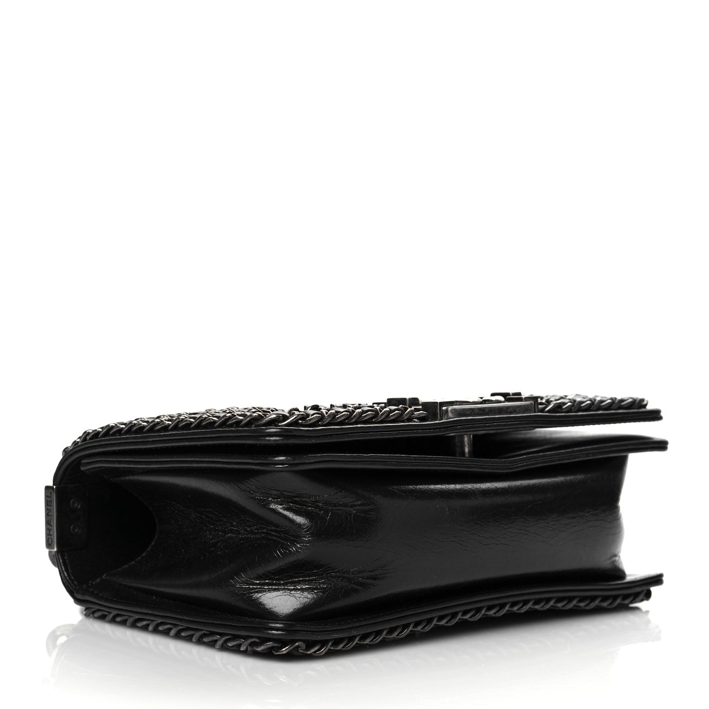 Glazed Calfskin Quilted Small Boy Chained Flap Black