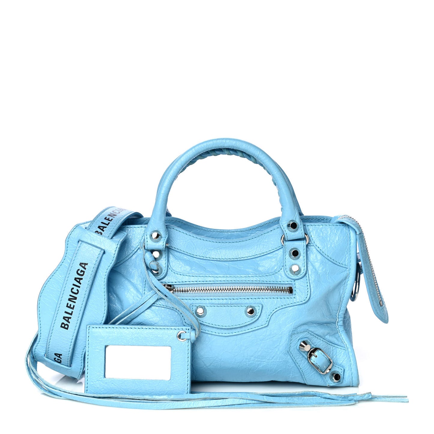 Agneau Classic Silver Hardware Mini City Logo Strap Baby Blue Black