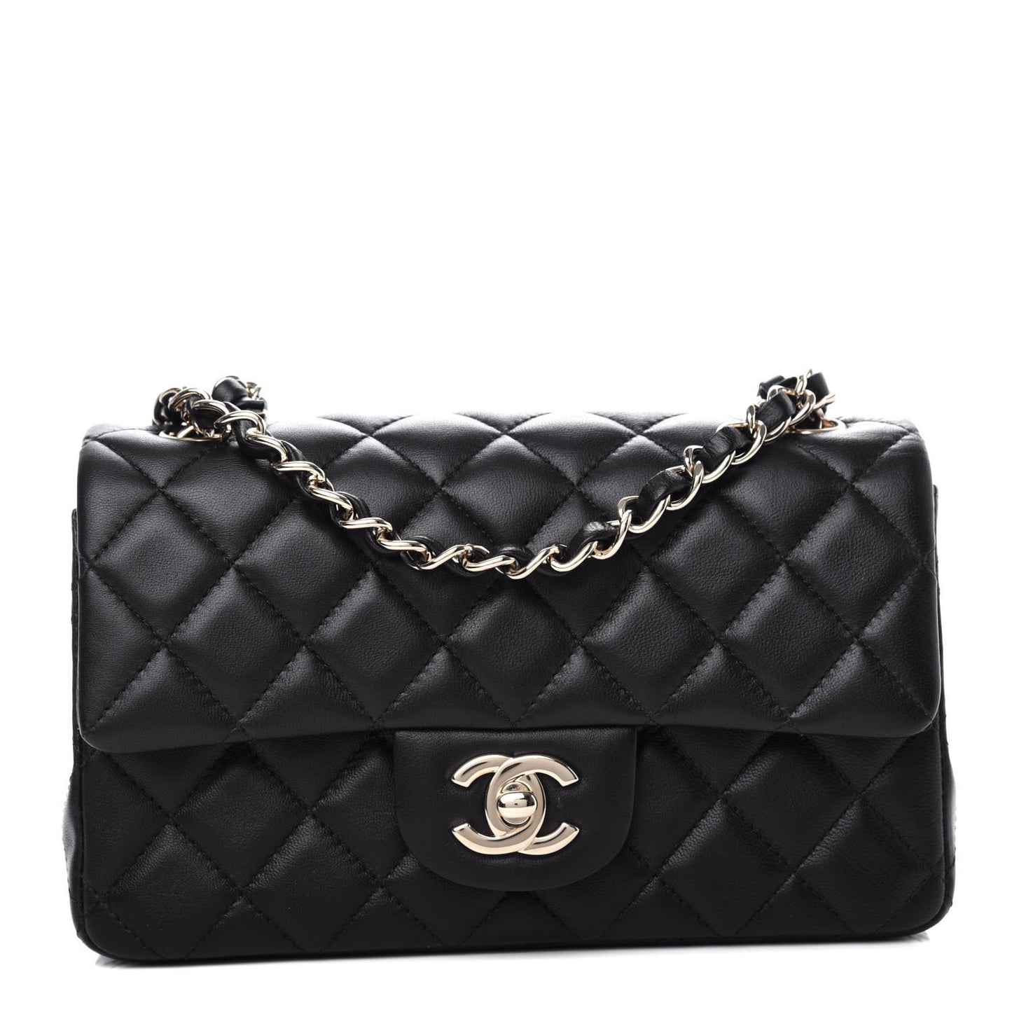 Lambskin Quilted Mini Rectangular Flap Black