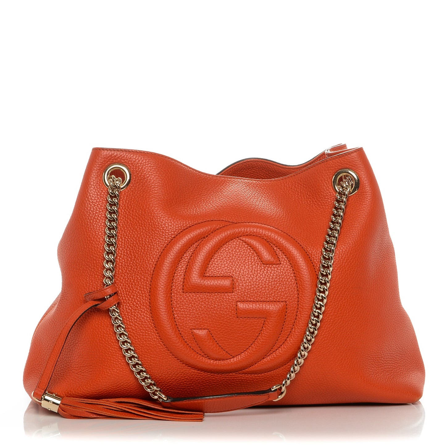 Pebbled Calfskin Medium Soho Chain Shoulder Bag Sun Orange