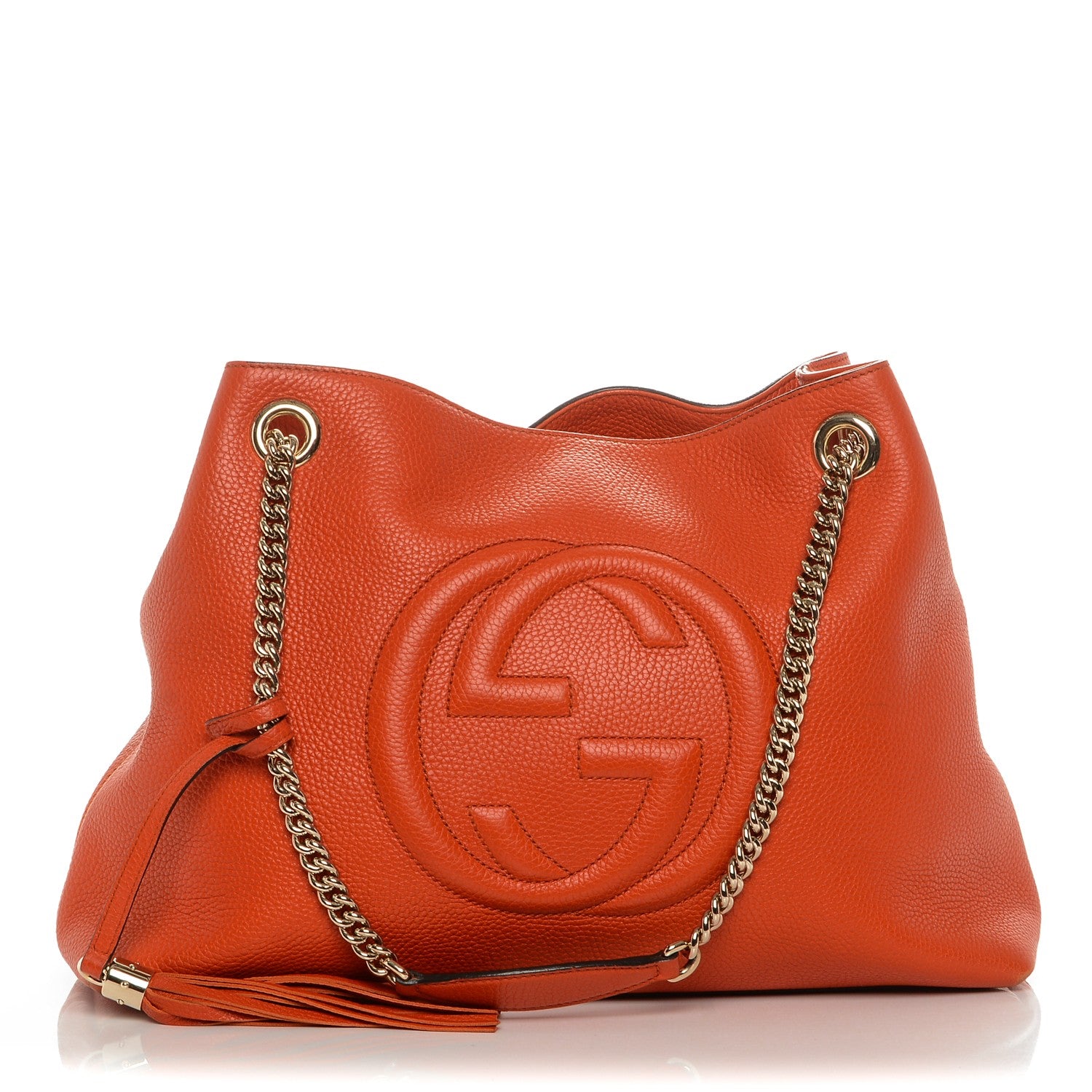 Gucci Pebbled Calfskin Medium Soho Chain Shoulder Bag Sun Orange 1 of 7