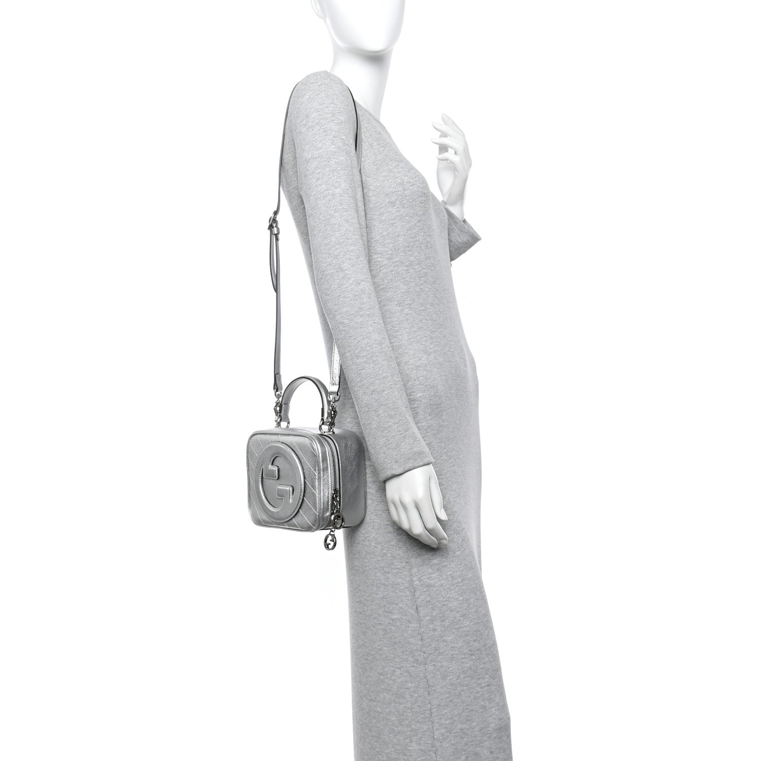 Gucci Metallic Sakai Be Green Calfskin Diagonal Stitched Blondie Top Handle Bag Silver 2 of 10