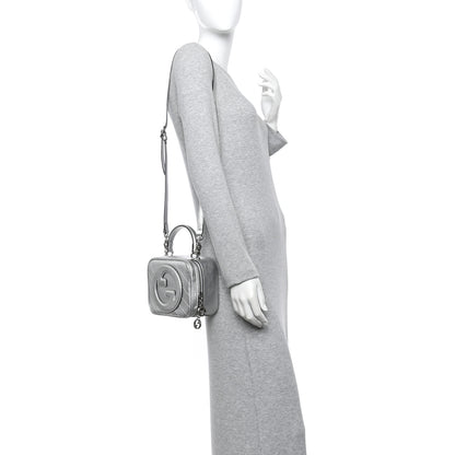 Gucci Metallic Sakai Be Green Calfskin Diagonal Stitched Blondie Top Handle Bag Silver 2 of 10