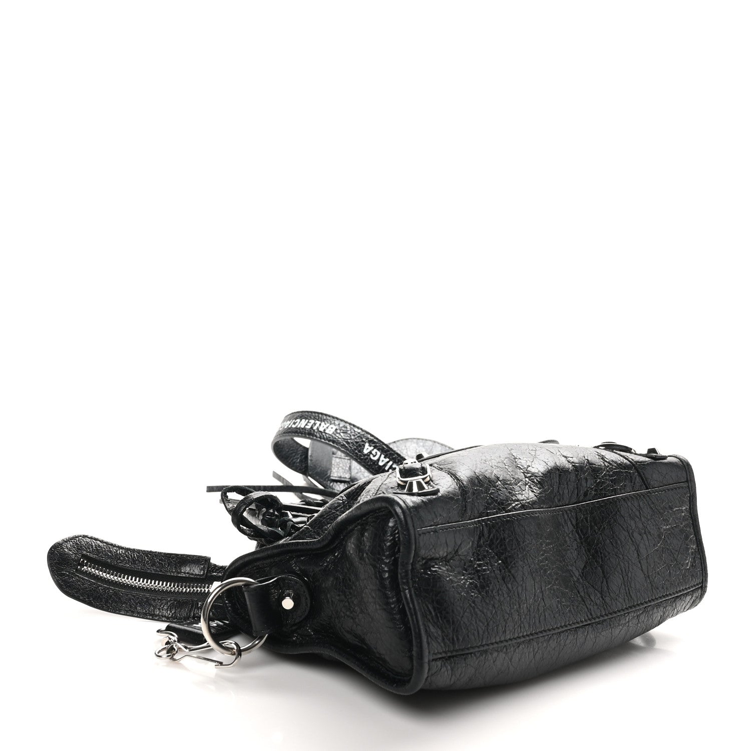 Balenciaga Agneau Classic Silver Hardware Mini City Logo Strap Black White 5 of 10